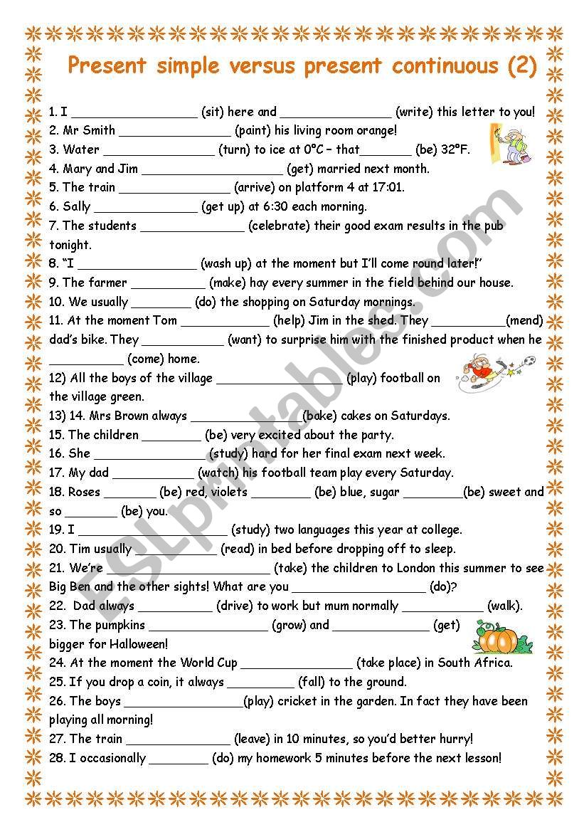 Present simple versus present continuous - ESL worksheet by Amanda W