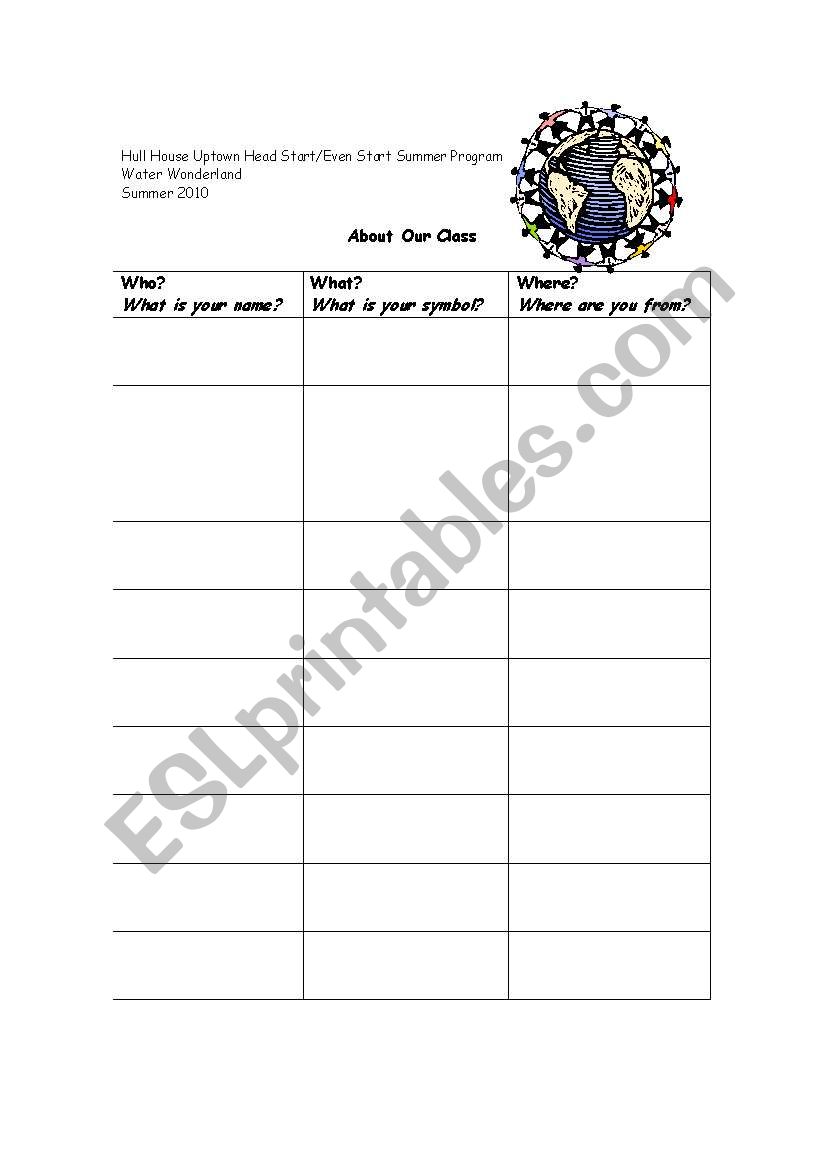 Class chart worksheet