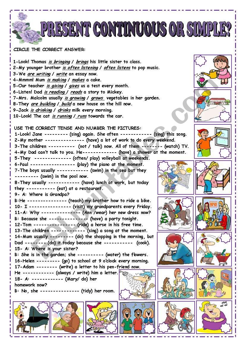 PRESENT CONTINUOUS or SIMPLE? worksheet