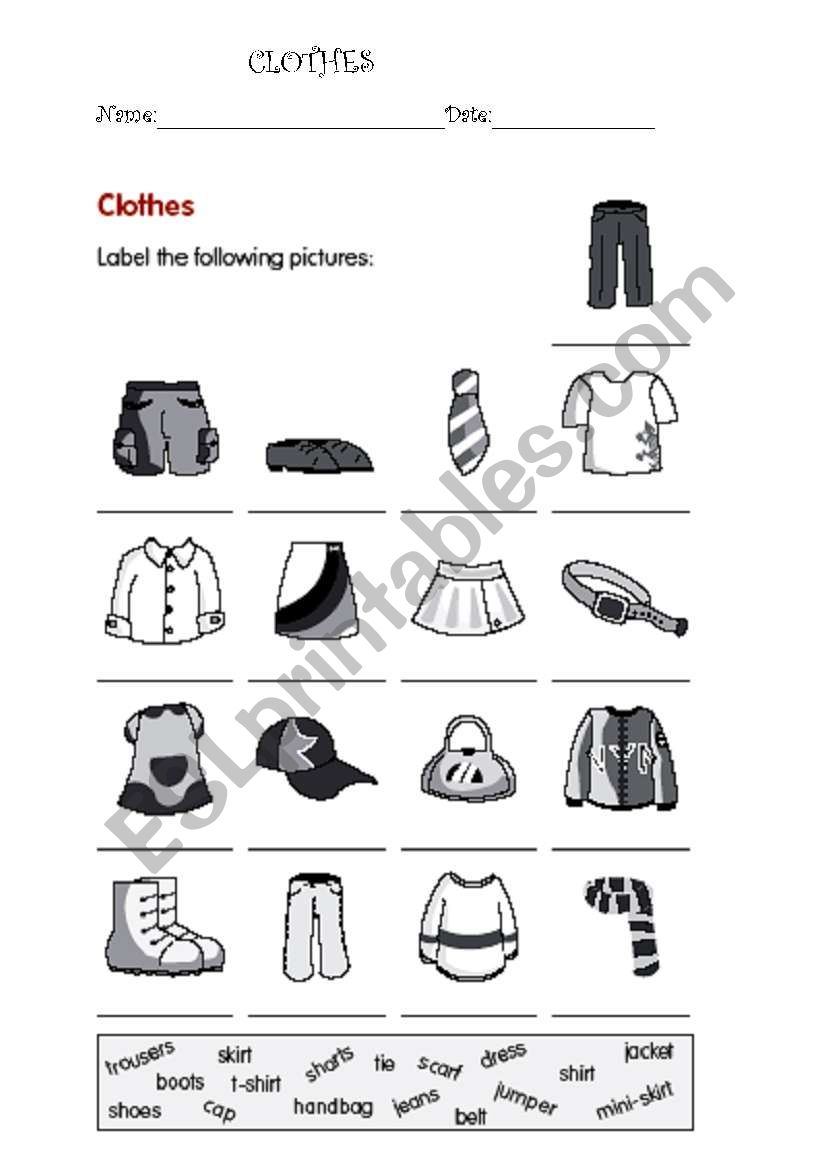 CLOTHES worksheet