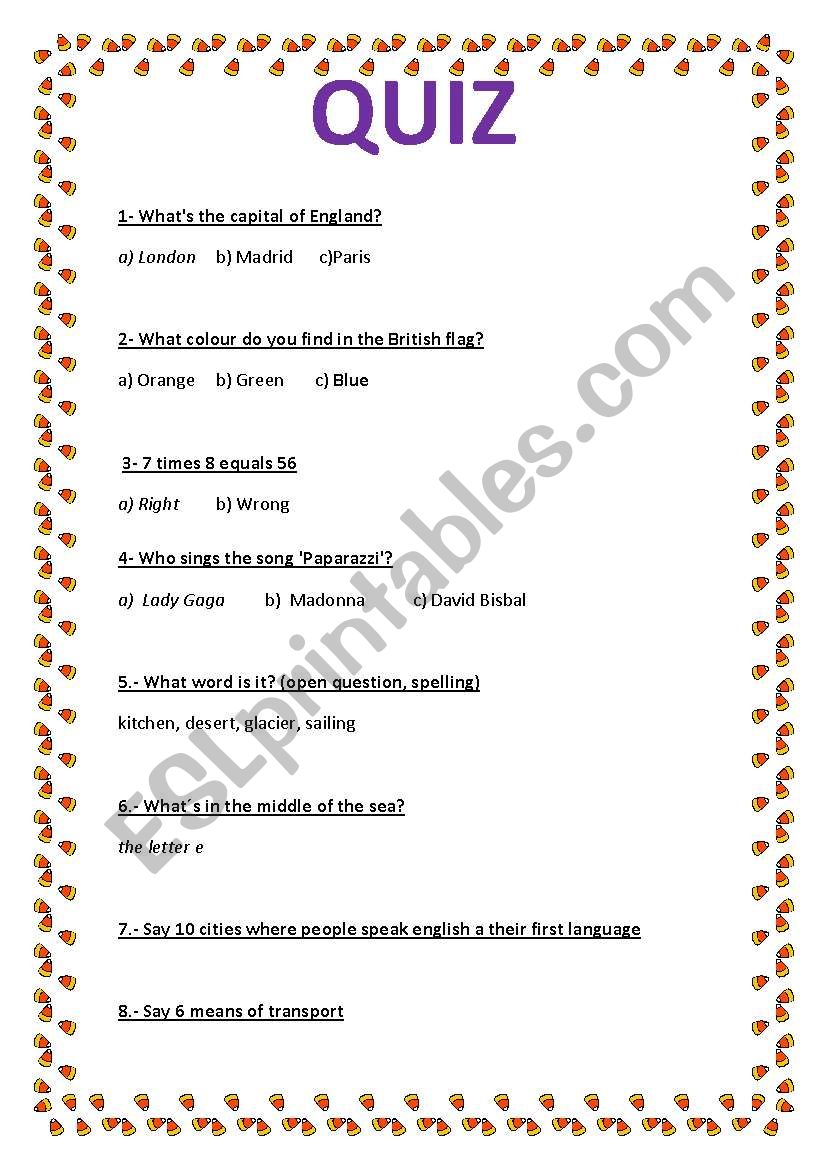 QUIZ CONTEST!!! worksheet