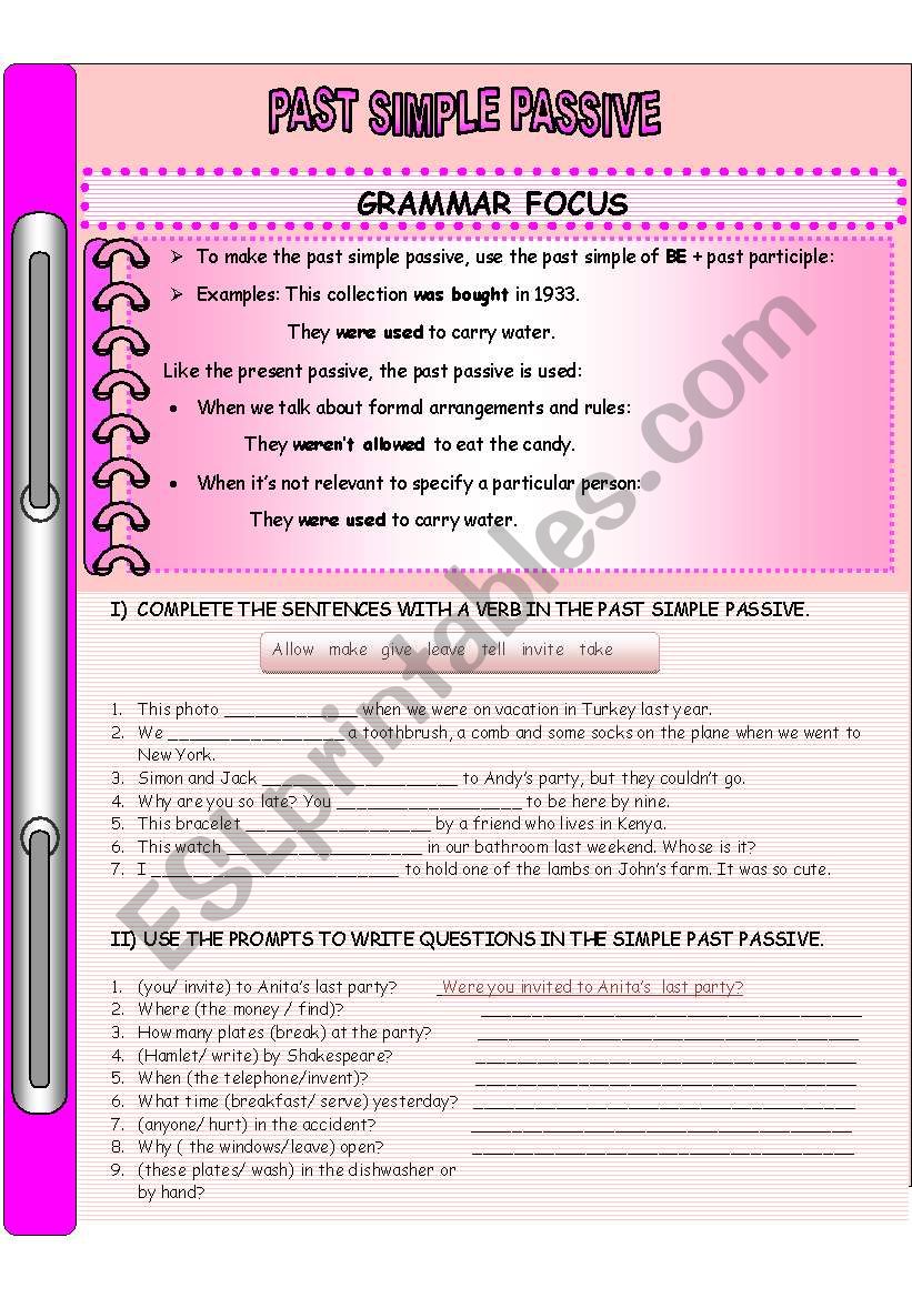 SIMPLE PAST PASSIVE worksheet