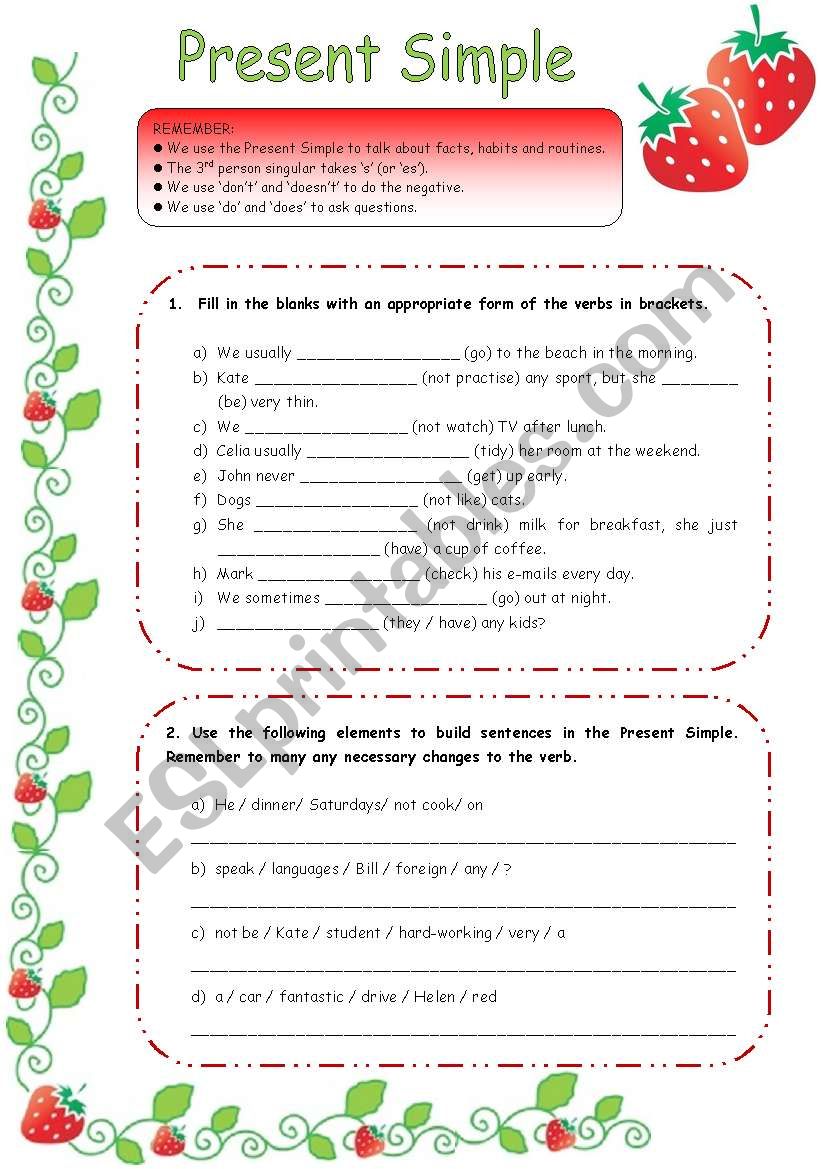 PRESENT SIMPLE exercises worksheet