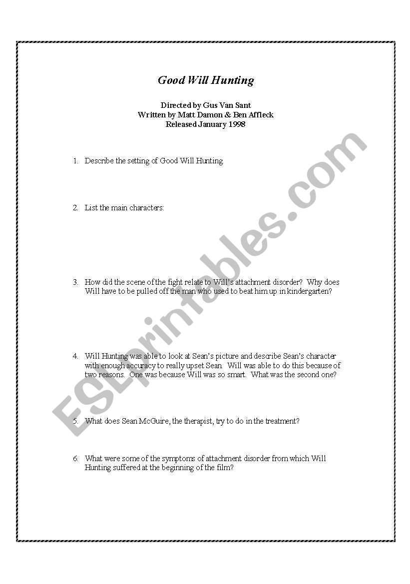 Good Will Hunting study guide worksheet