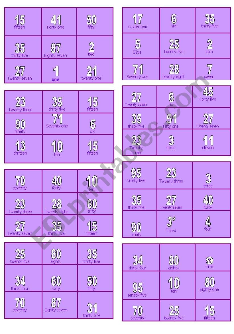 bingo numbers part 1 worksheet