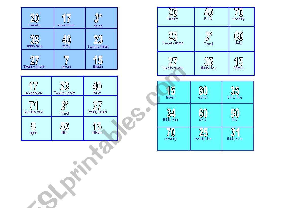 bingo numbers part 2 worksheet