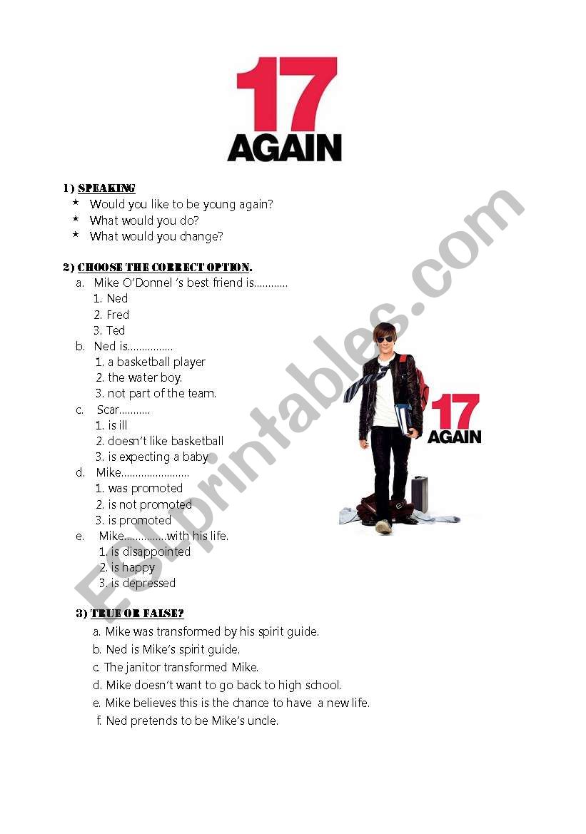 17 again worksheet