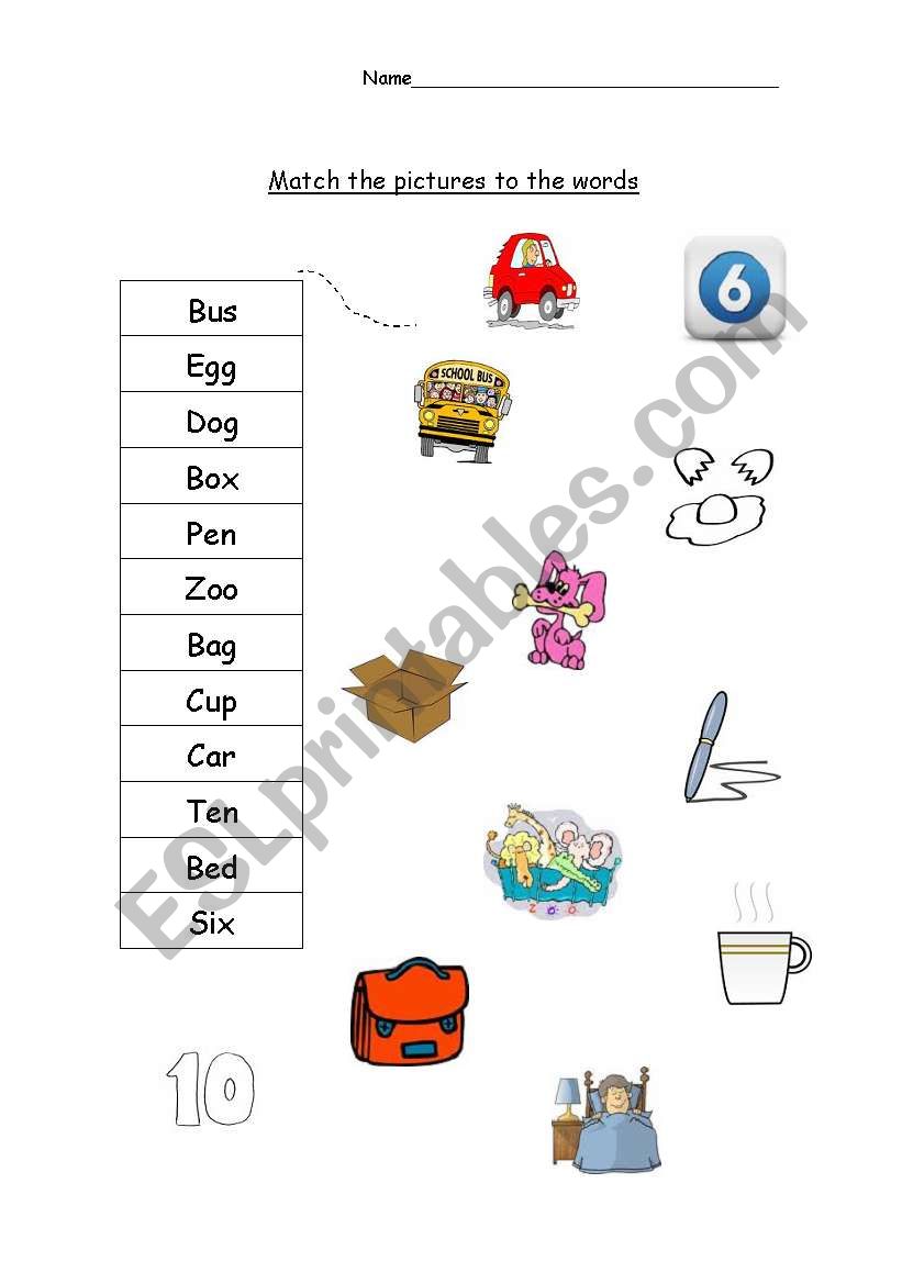 Match the picture to the word worksheet