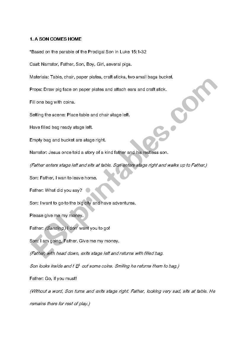 English Bible Skit worksheet