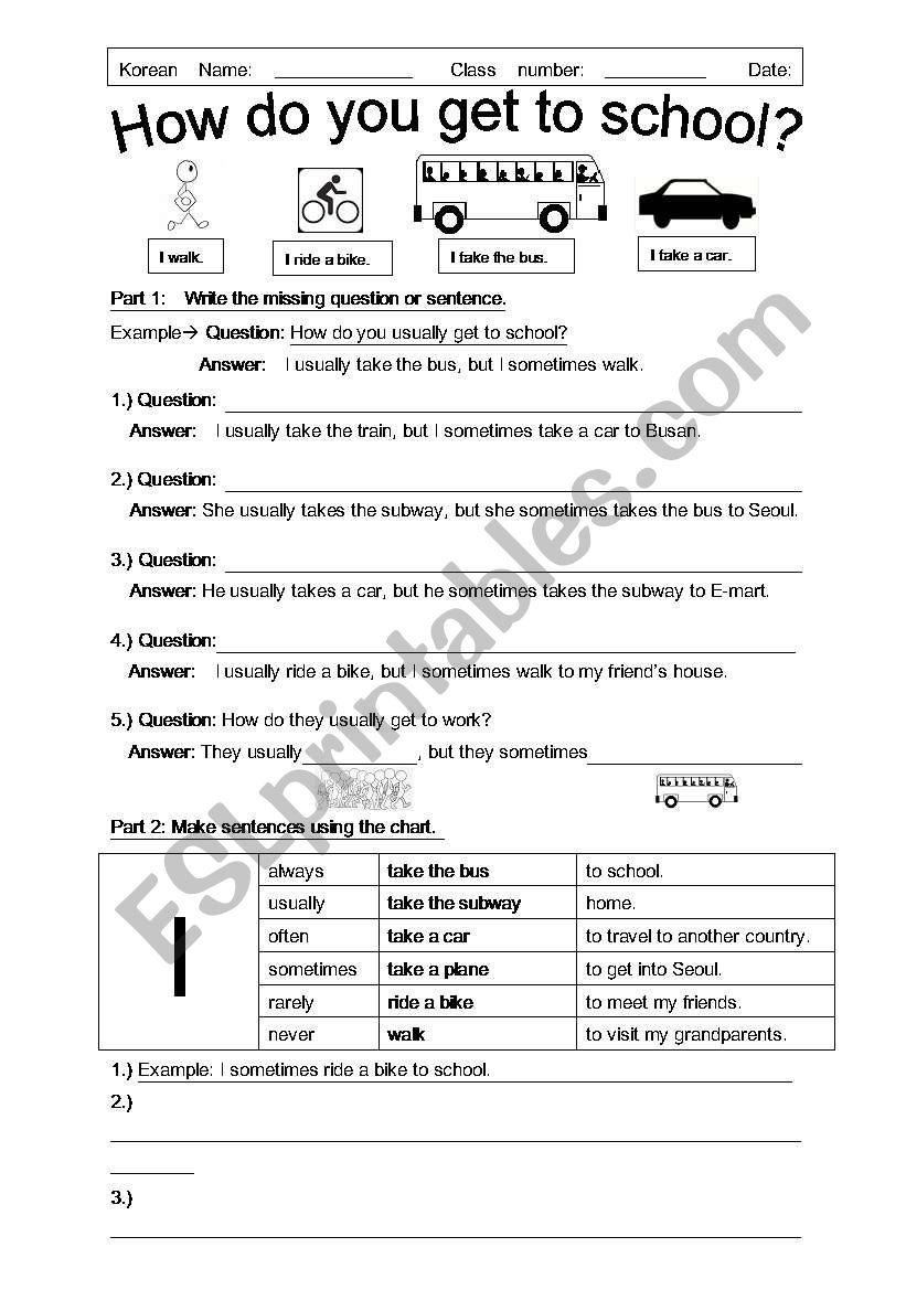 How do you get to school? worksheet