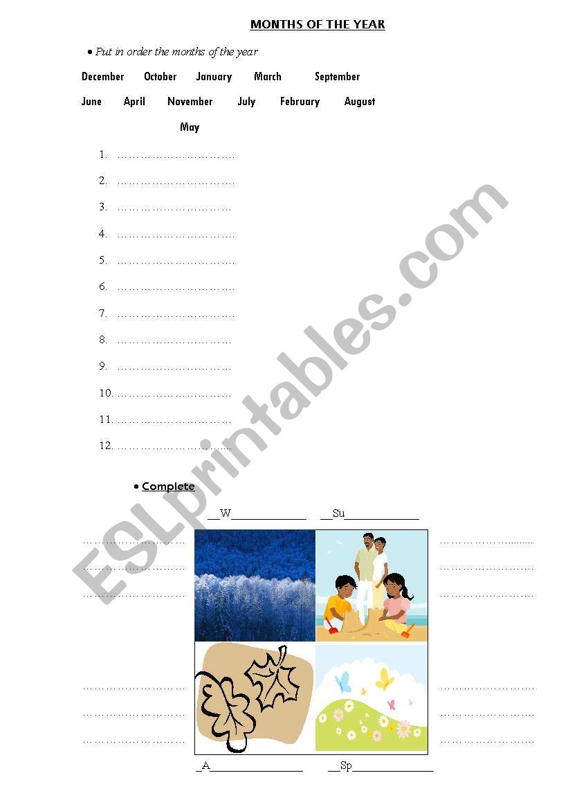 months worksheet