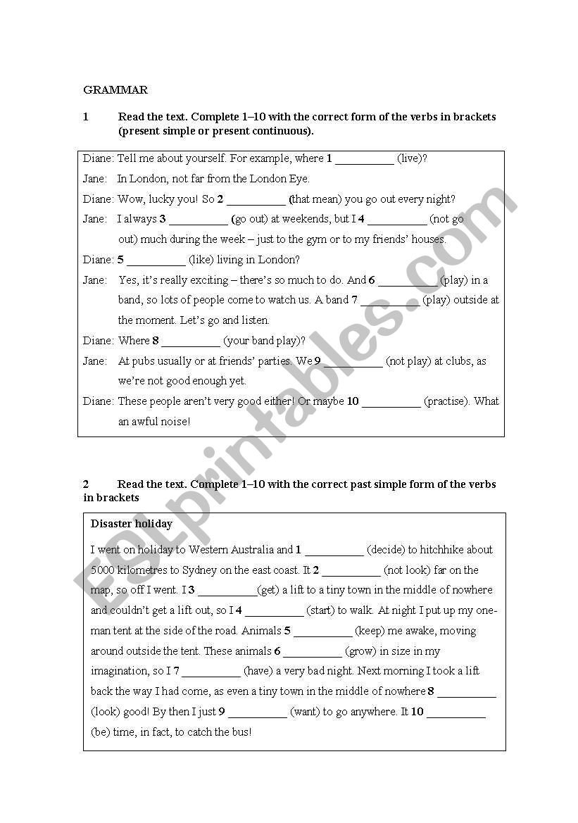 Grammar Test worksheet