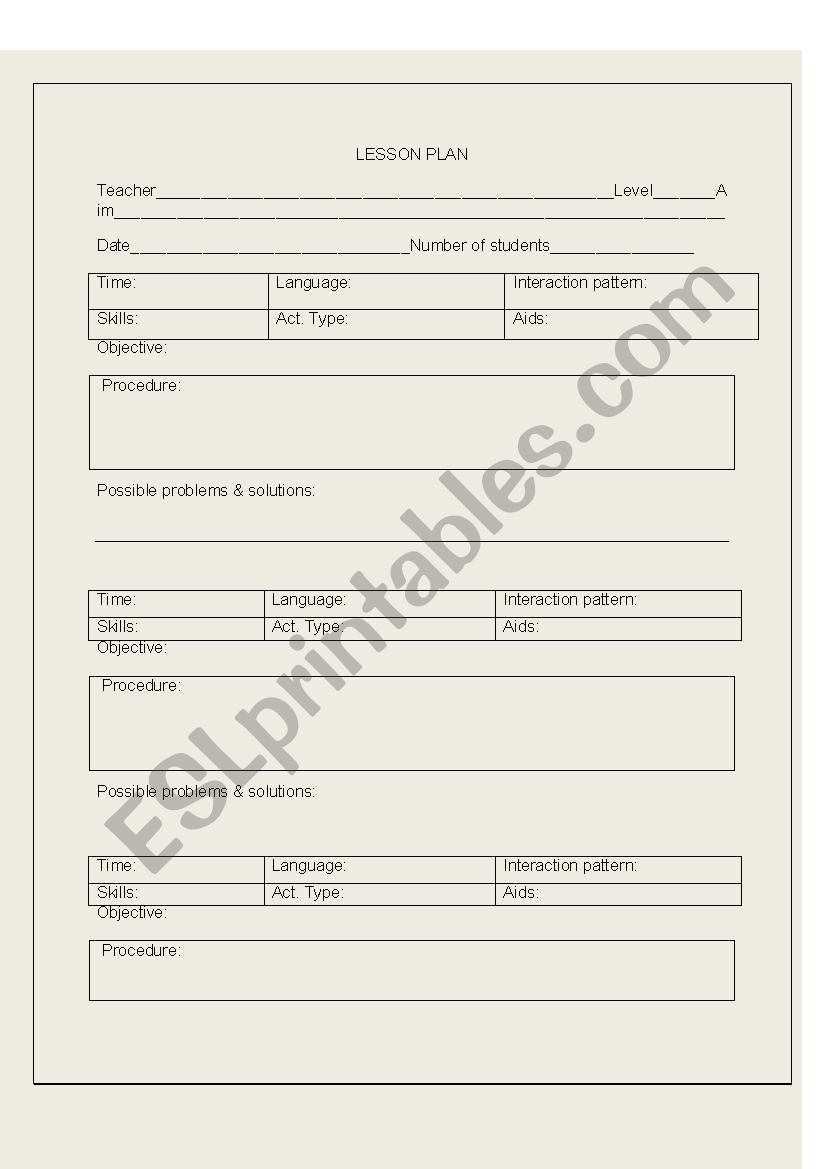 lesson plan format worksheet