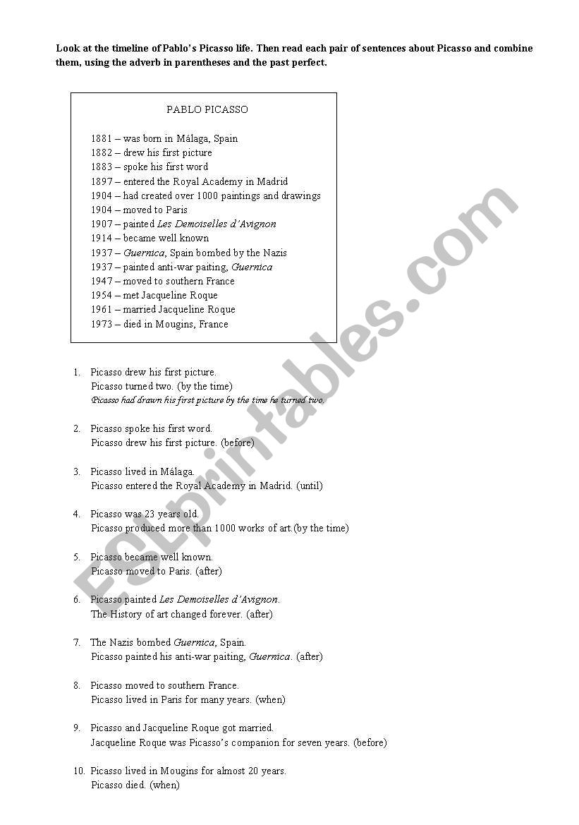 past perfect - picasso worksheet