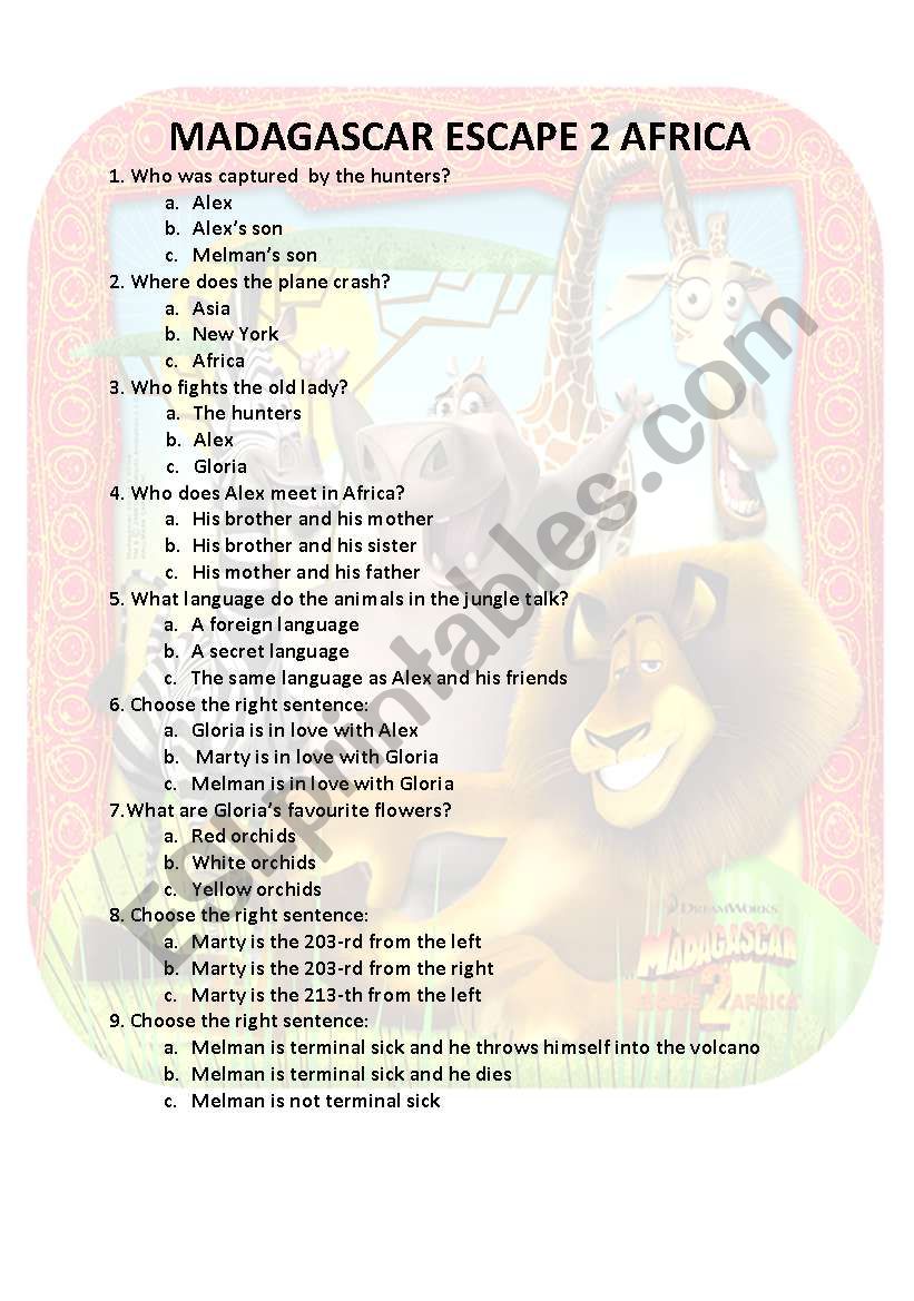 MADAGASCAR ESCAPE 2 AFRICA worksheet