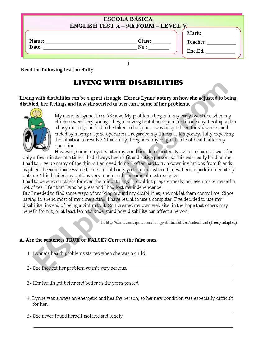 Test-Disabilities A worksheet
