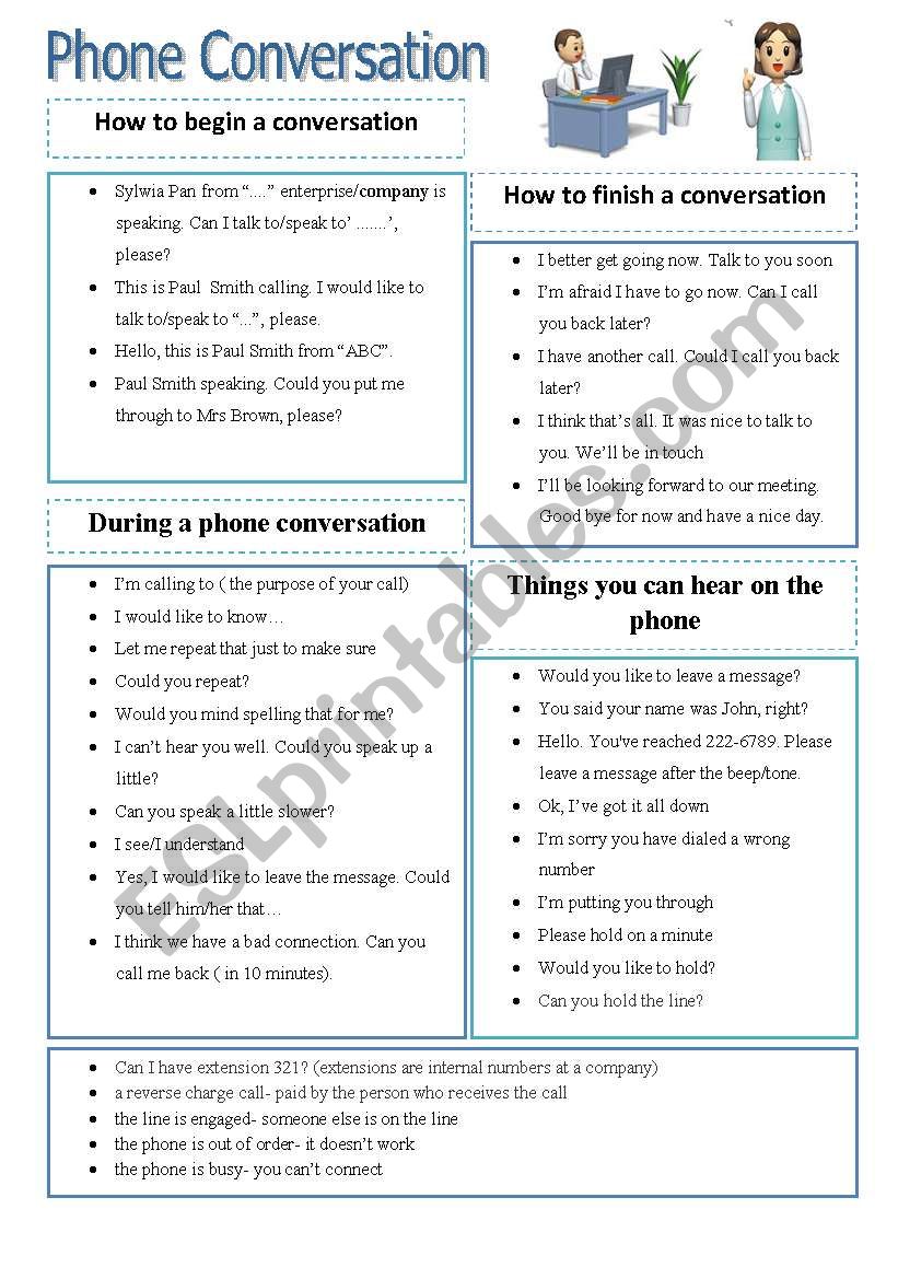 Phone conversation vocabulary worksheet