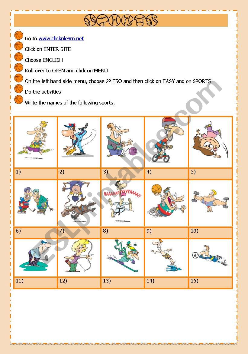 Sports worksheet