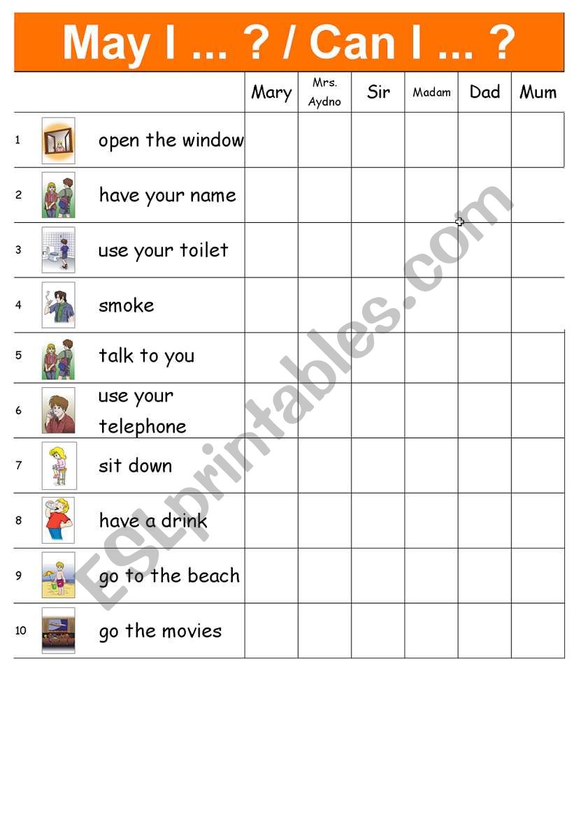 May I ... Can I worksheet