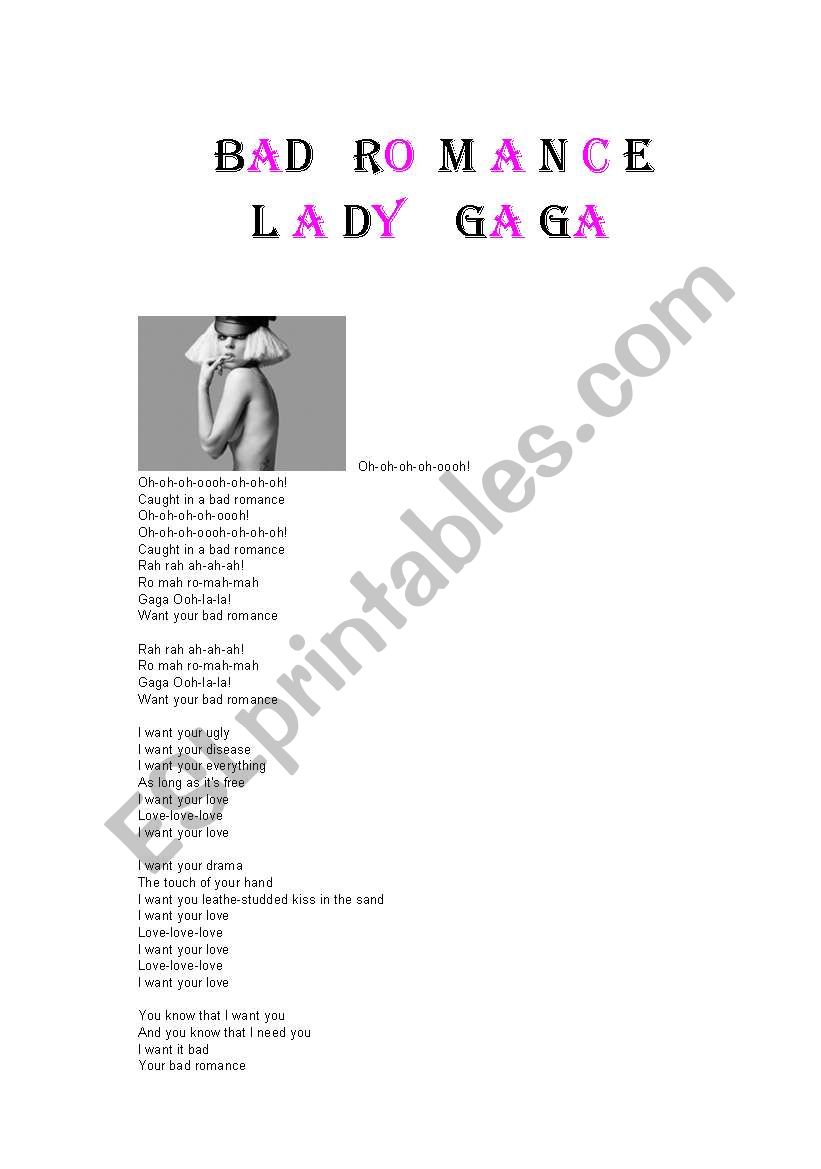 BAD ROMANCE worksheet