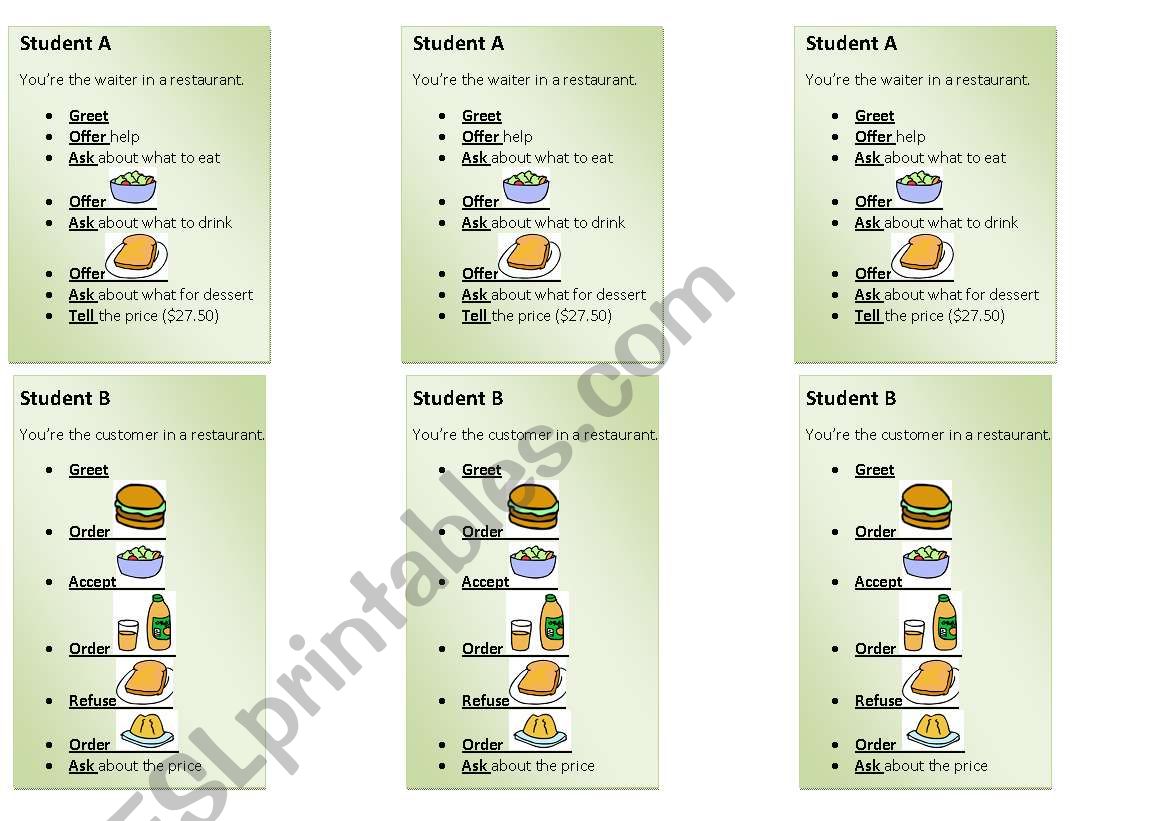 ORdering food - Editable worksheet