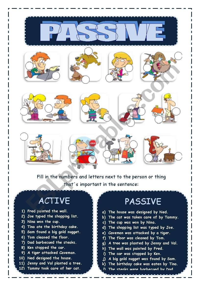 PASSIVE AND ACTIVE - match sentences and pictures