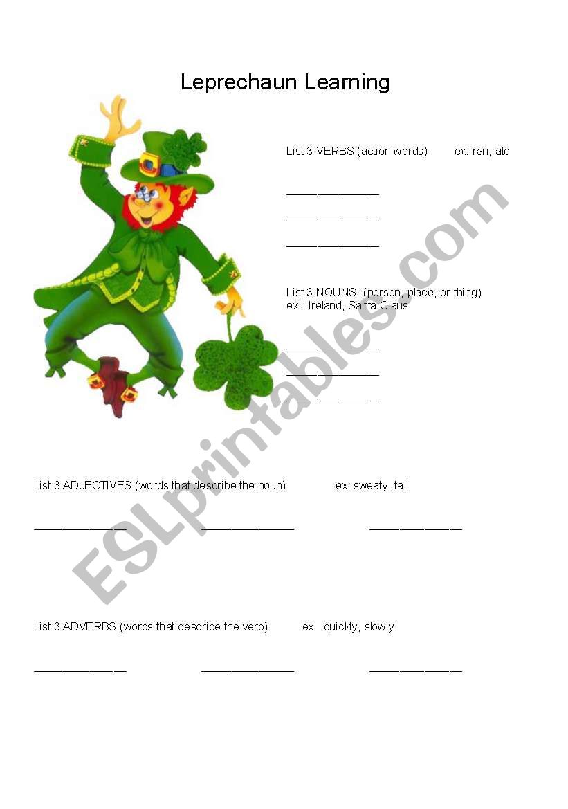 Leprechaun Learning worksheet