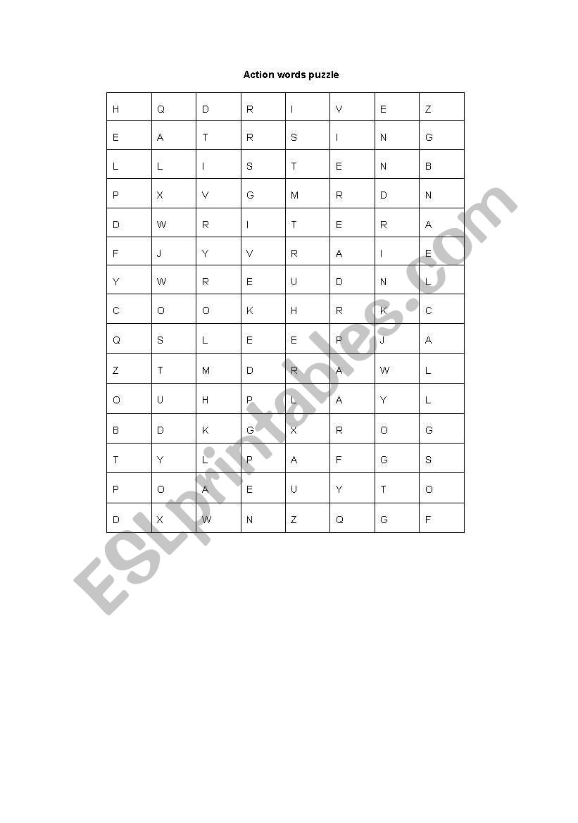 ACTION WORDS PUZZLE worksheet