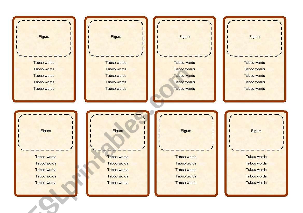 Taboo cards templates worksheet