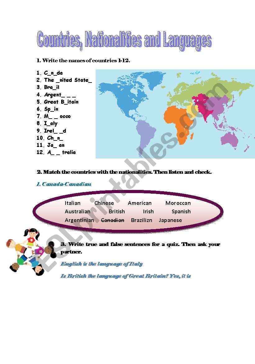 Countries, nationalities and languages Countries, nationalities and languages