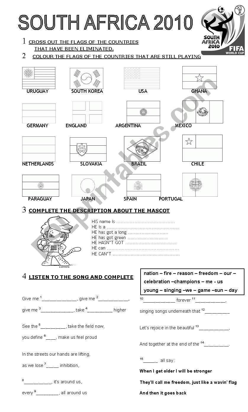 WORLD CUP SOUTH AFRICA 2010 worksheet