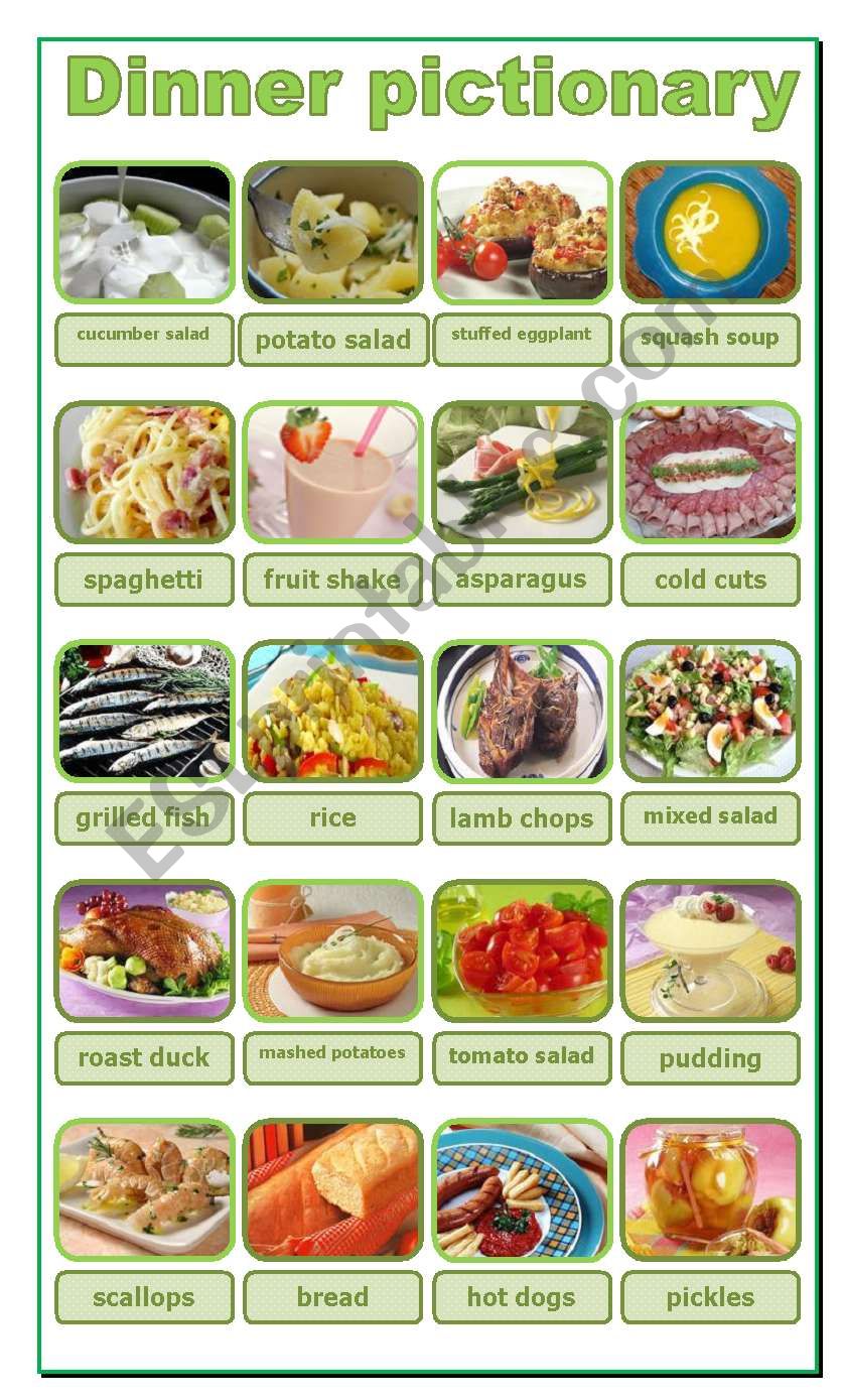 DINNER, pictionary worksheet