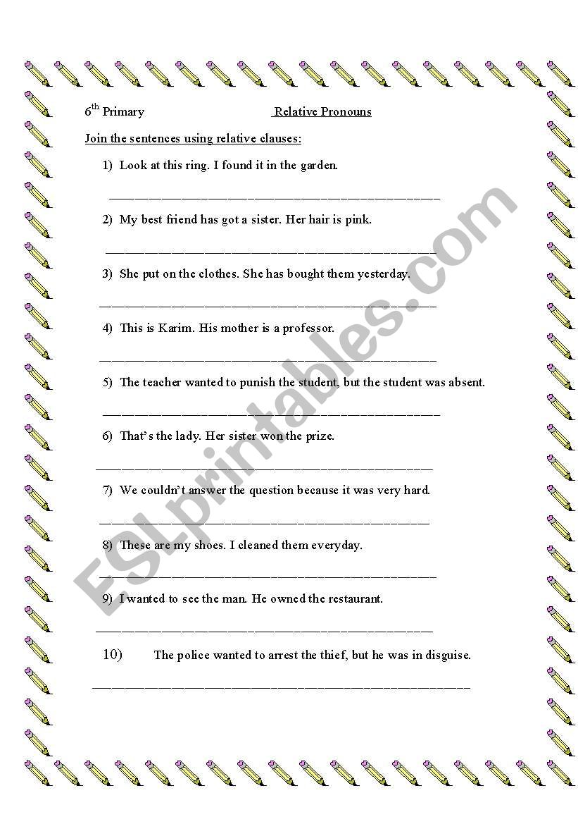 Relative pronoun worksheet