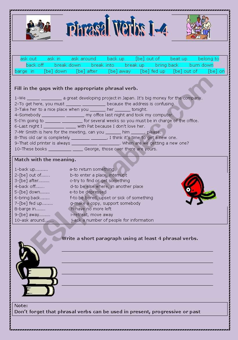 Phrasl verbs review 1-4 worksheet