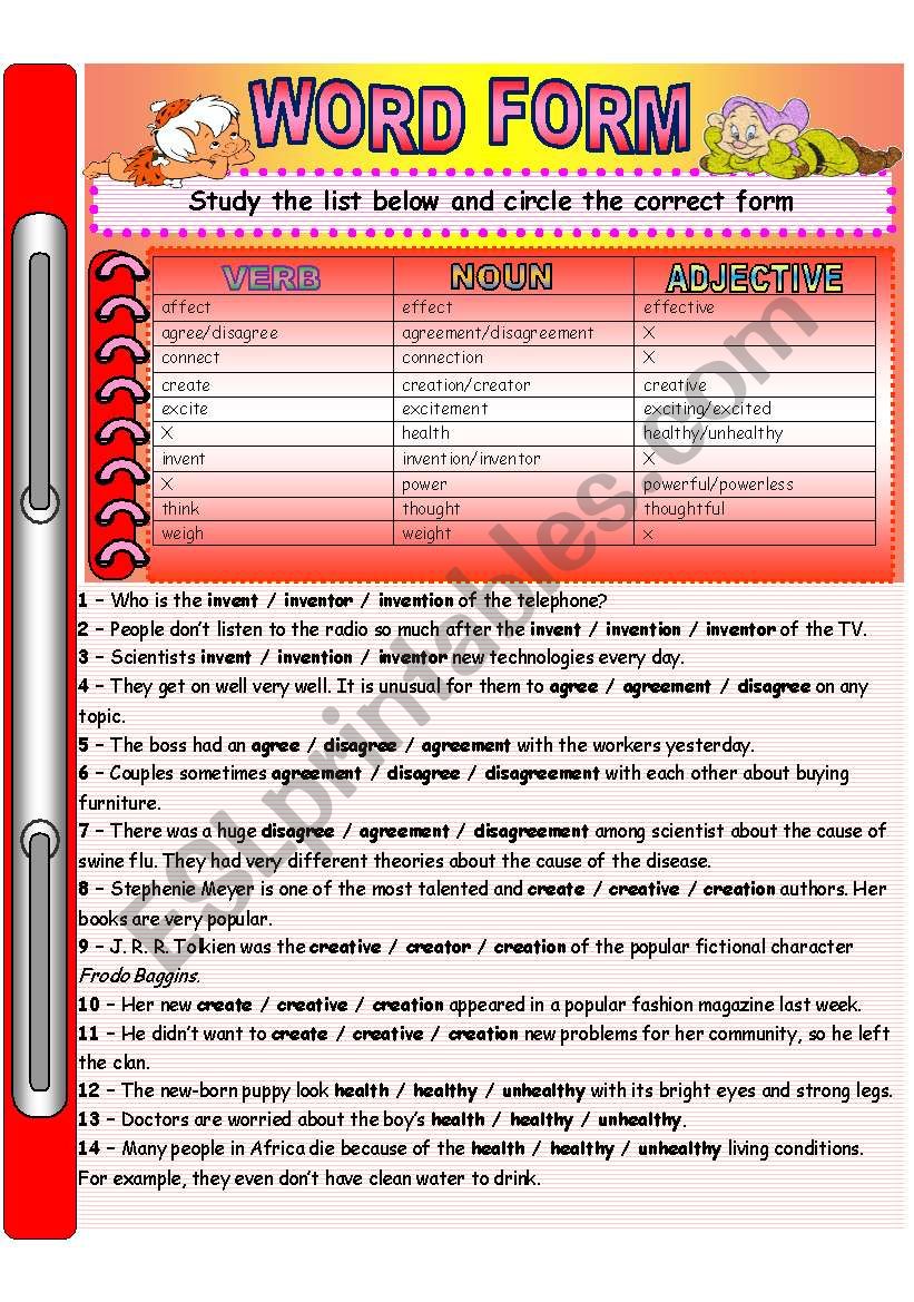 Word Form worksheet