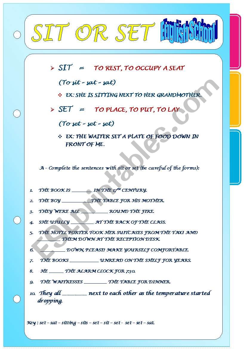 SIT OR SET? worksheet