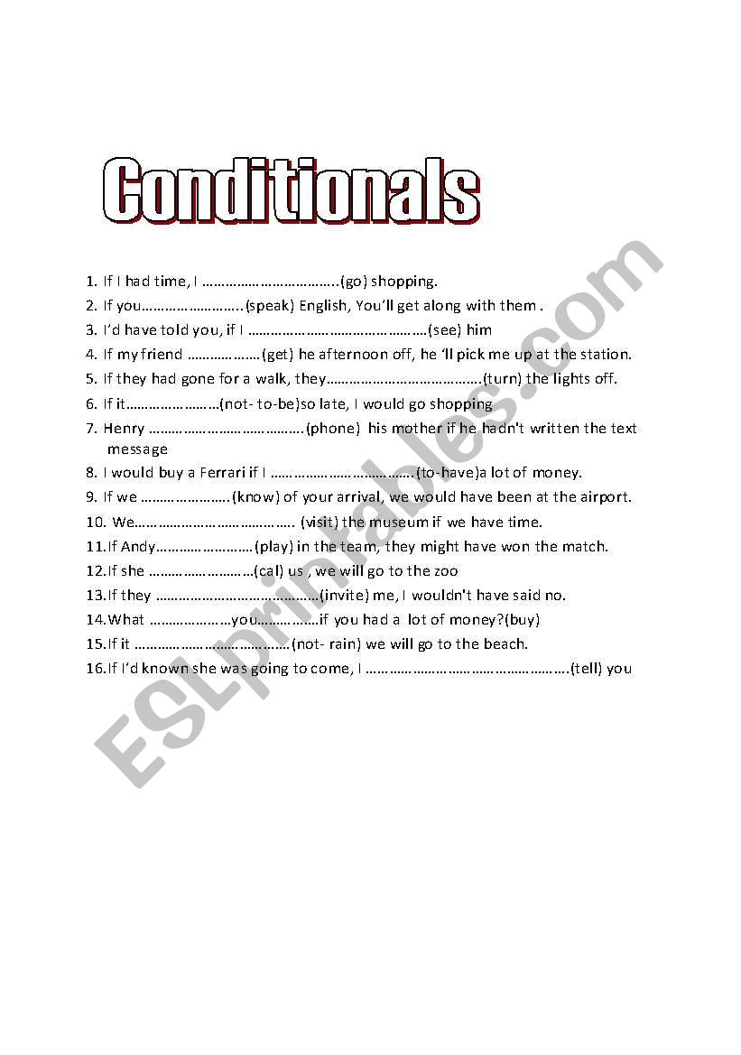 conditionals worksheet
