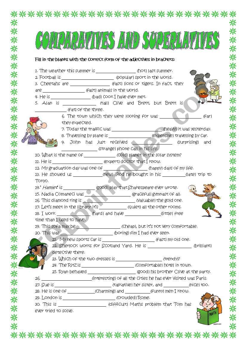 Comparatives and superlatives worksheet