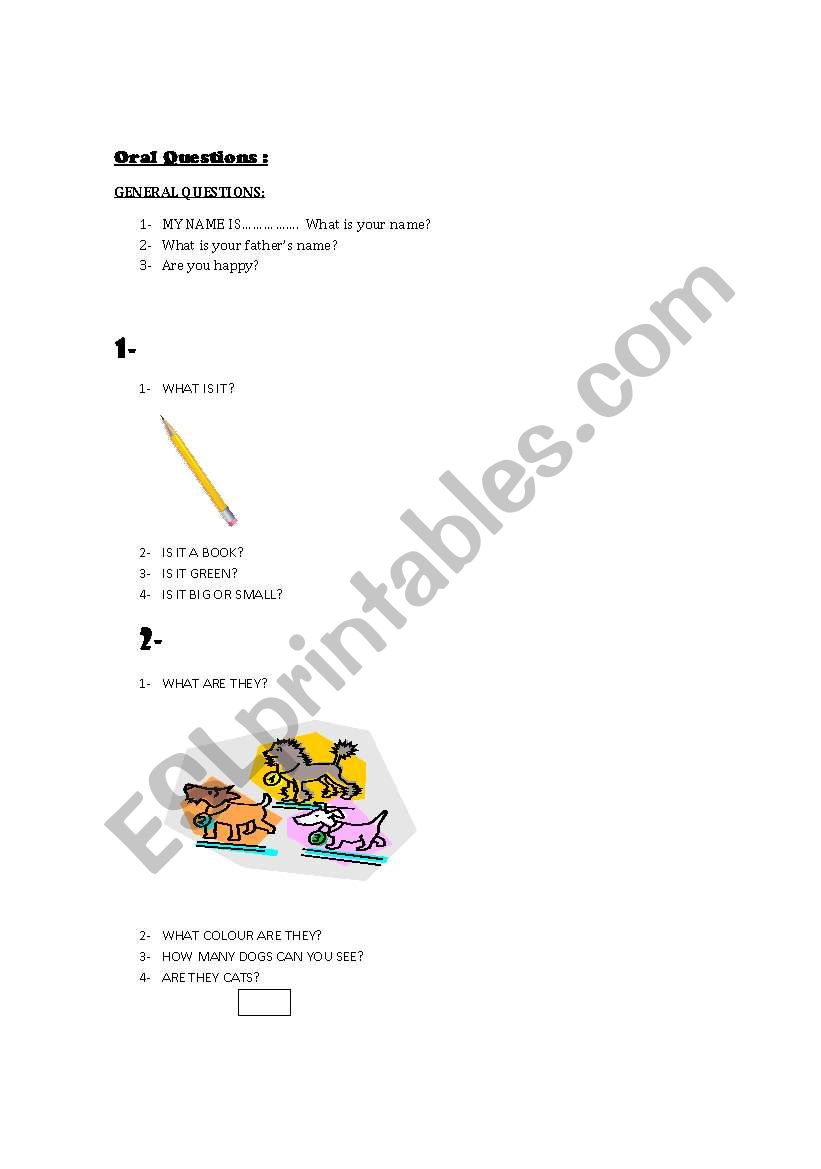 oral questions worksheet