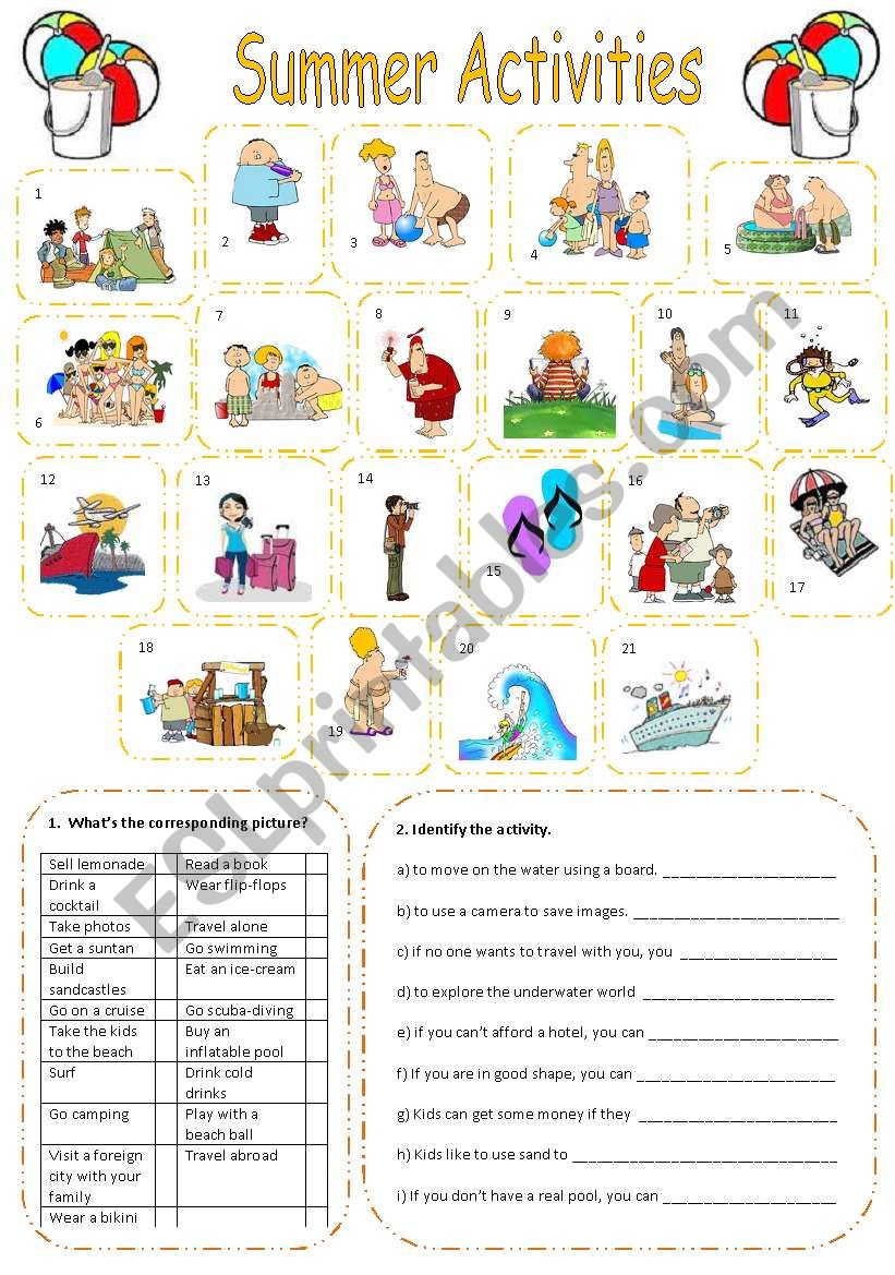 SUMMER ACTIVITIES worksheet