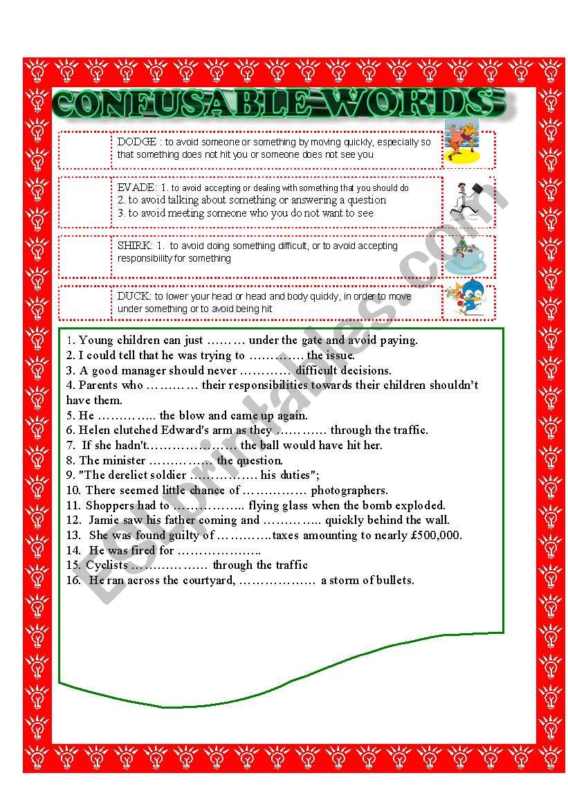 CONFUSABLE WORDS 22: dodge-evade-shirk-duck/sway-influence-affect-impress