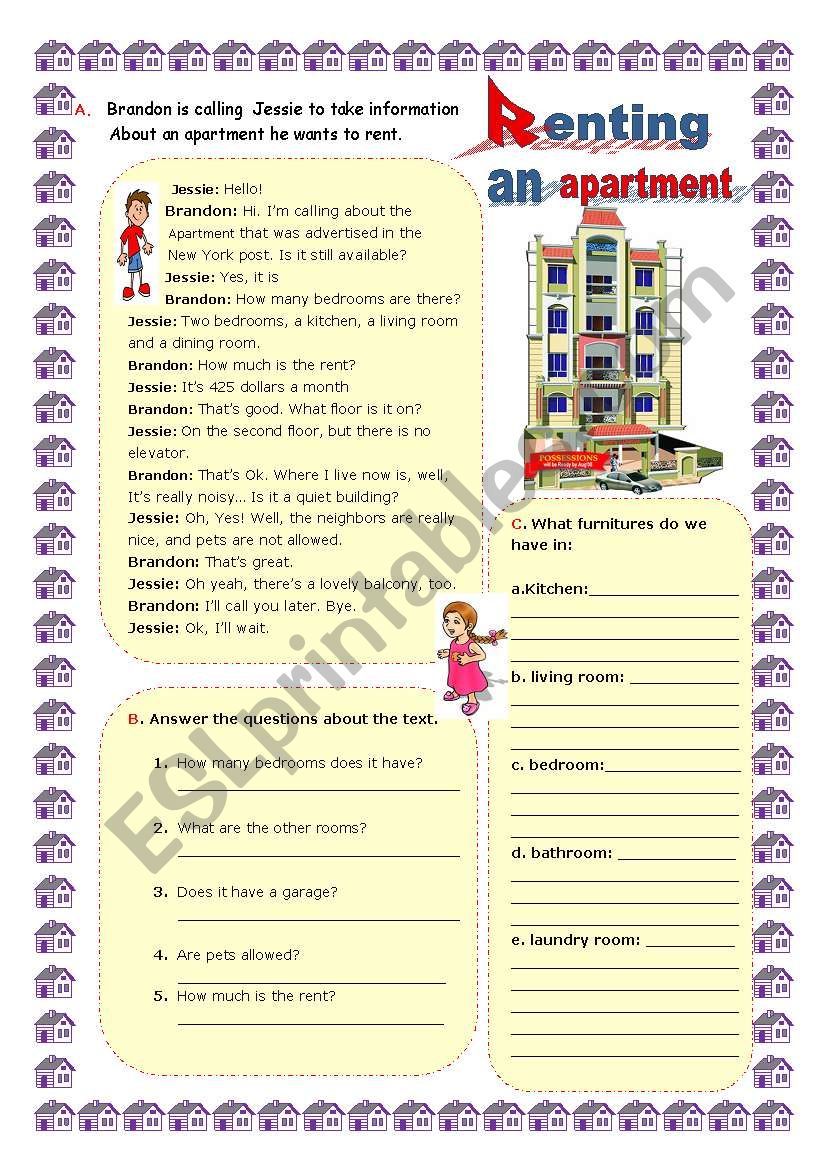 Renting an apartment worksheet