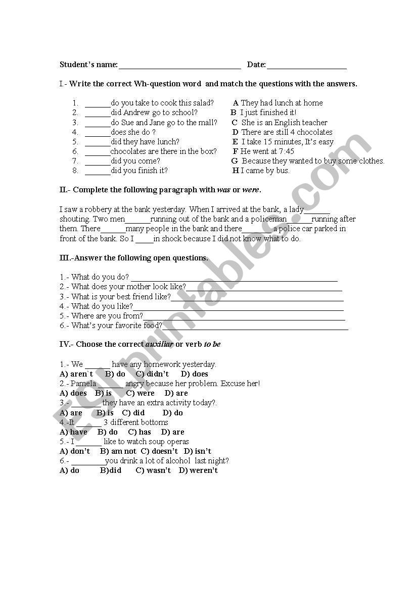 PRE-INTERMEDIATE EXAM worksheet