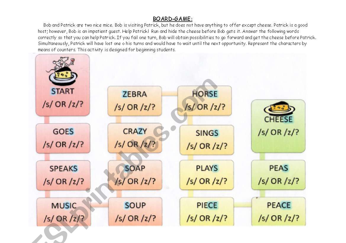 Boardgame. s and z worksheet