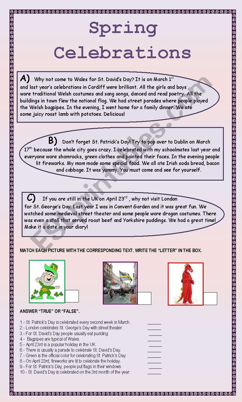 SPRING CELEBRATIONS worksheet