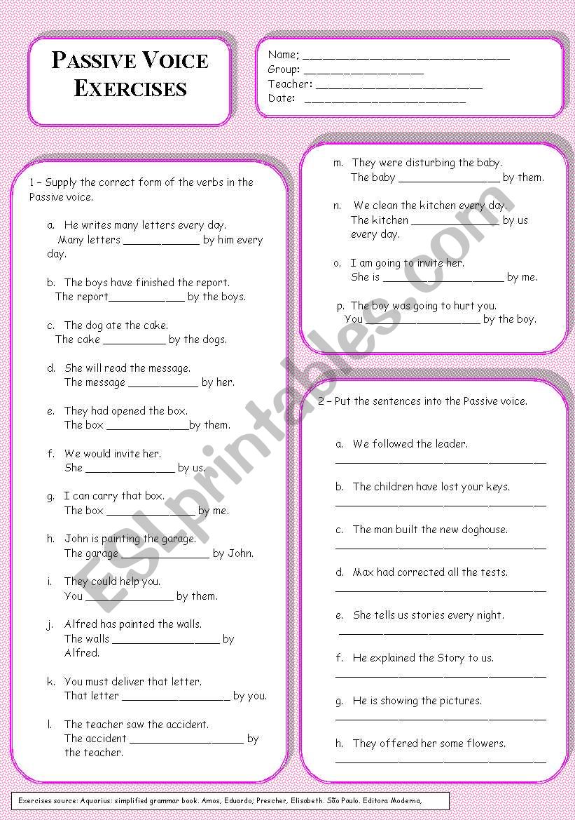 Passive Voice Exercises worksheet