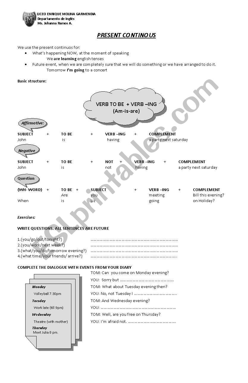 Structures and uses of the present continuous