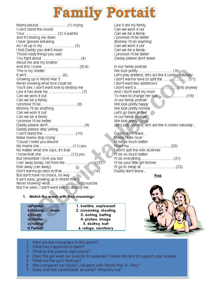 family portrait -song worksheet