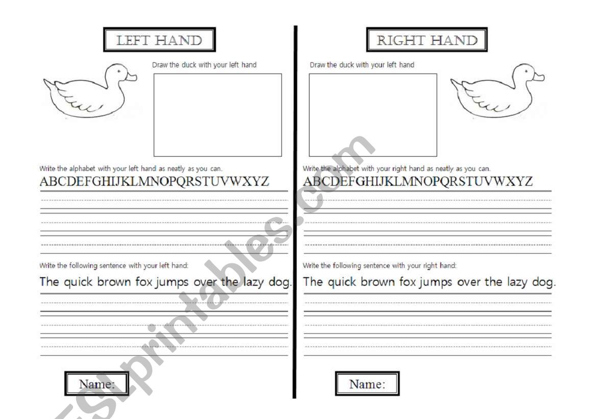 Left Hand VS Right Hand worksheet