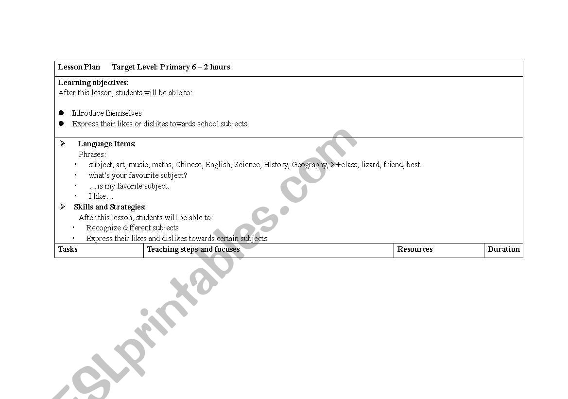 sample plan worksheet